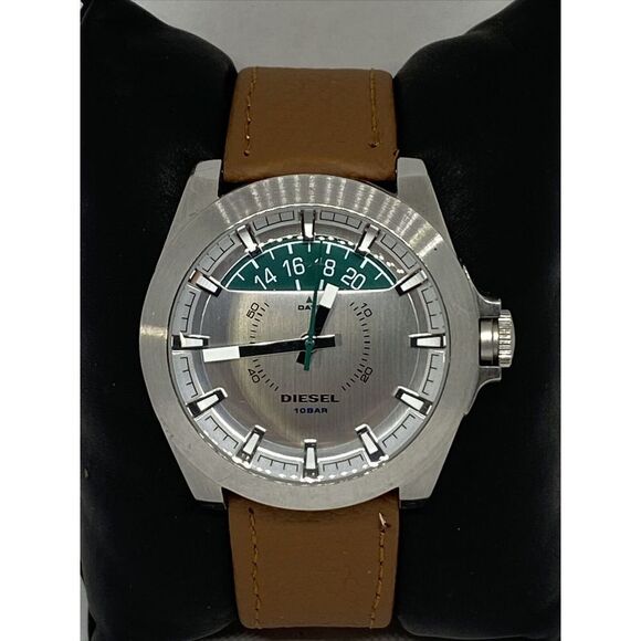 DIesel DZ-1699 Men's Brown Leather Analog Silver Dial Quartz Genuine Watch VK62 - Picture 2 of 12